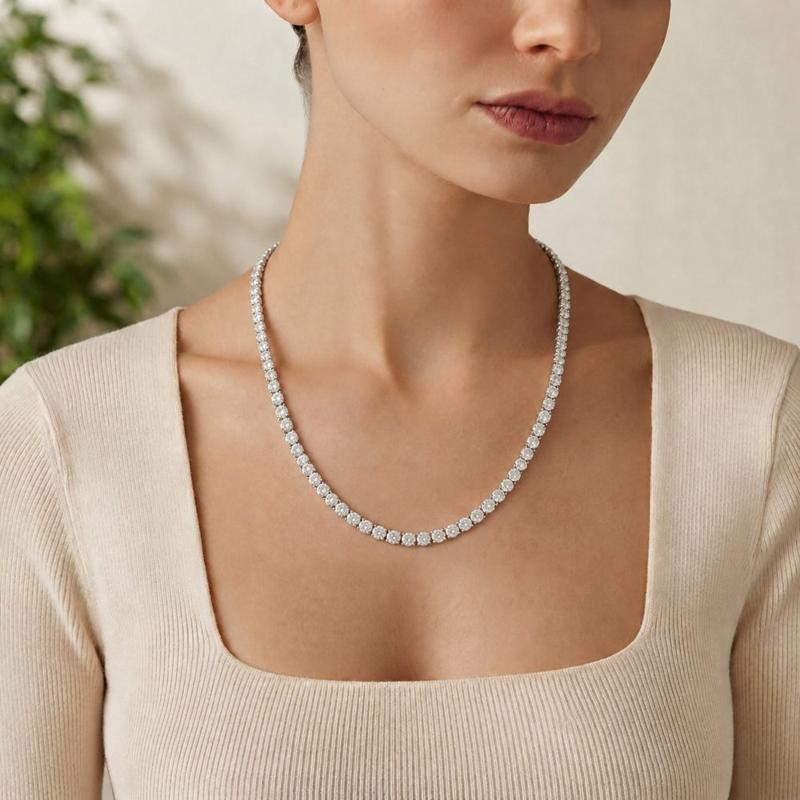 10 CTS Straight Line Tennis Necklace in White gold, view 4