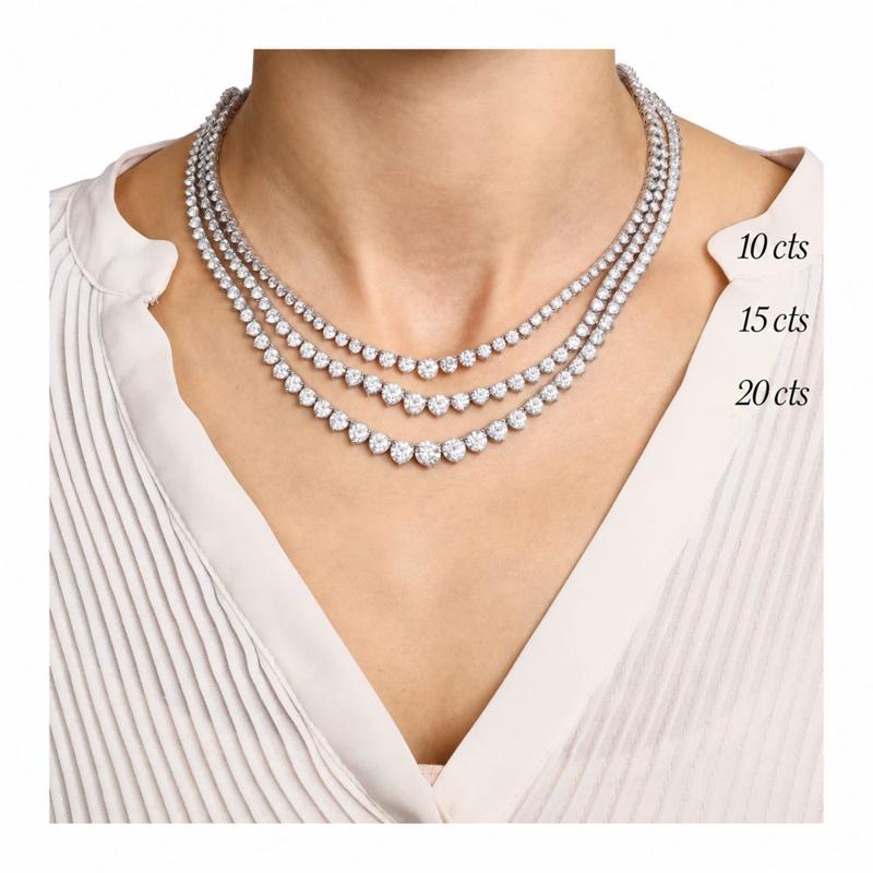 20 CTS Graduated Tennis Necklace in White gold, view 3